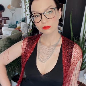 Ruby Red Sequin Festival Shawl – Sparkly Fringe Capelet, Handmade Statement Wrap for Festivals, Parties & Special Occasions