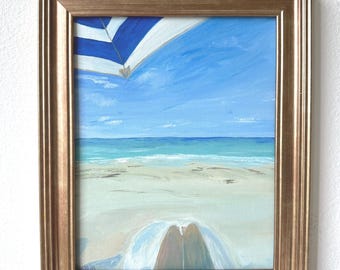 Beach Seascape Oil Painting – Original Coastal Wall Art, Blue Ocean Decor