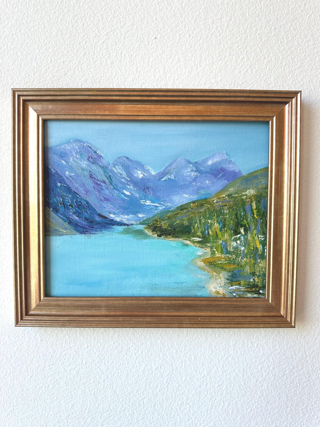 Framed Mountain Lake Oil Painting – Original 8x10 Landscape Art, Blue ...