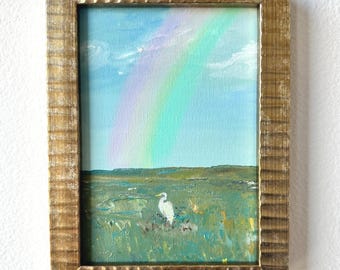Original Ölgemälde: Küstenvogel Kunst, Strandhaus Dekor 13x18