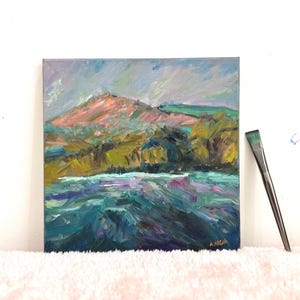 Impressionist Mountain & River Oil Painting: Colorful Landscape Art, 12x12