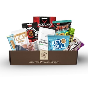High Protein Snacks Gift Hamper - Protein Gift Set & Fitness Hamper. This Protein Box Is A Great Gift For Gym Lovers. Protein Hamper!