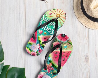 Summer Vibes Flip-Flops, Unique Gift Idea, Stylish Summer Sandals, Beach Ready Footwear, Travel Essentials, Casual Sandals