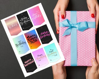 Birthday Present Tag, Colorful Tags, Party Favor Tags, Birthday Party Supplies, Happy Birthday Tags, Printable Gift Tags, Diy Gift Tags