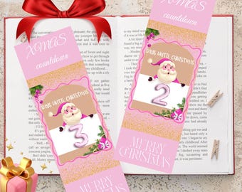 Printable Pink Xmas Countdown Bookmarks, DIY Book Accessory, Trendy Pink Xmas Style, Holiday Countdown, Book Lover Gift, Pink Christmas