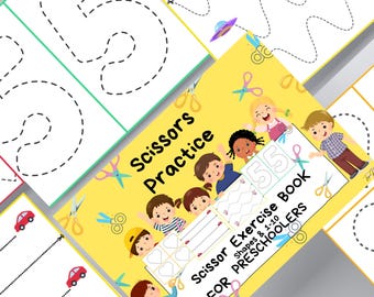 Libro de práctica de tijeras, libro de ejercicios de tijeras, habilidades de tijera para preescolar, libro de manualidades para preescolar, práctica de corte, libro de habilidades de corte