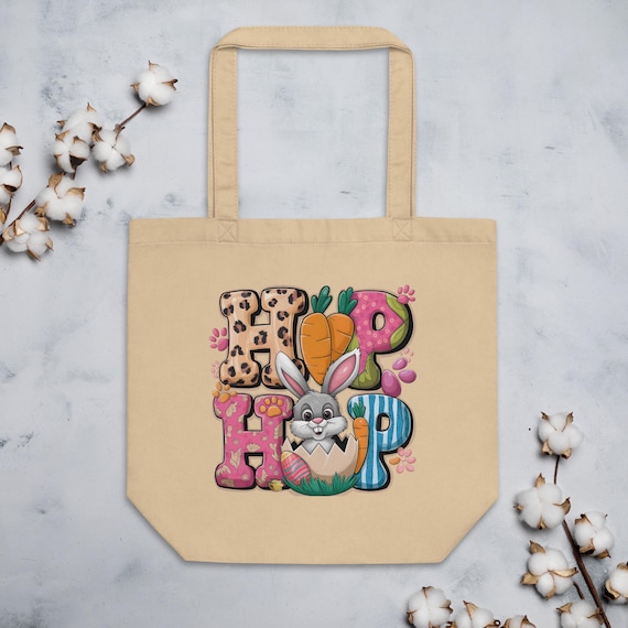 Cute Bunny Eco Tote Bag, Easter Gift Bag, Hip Hop Bunny Tote, Environmentally Friendly, Gift Shopper, Easter Bunny Bag