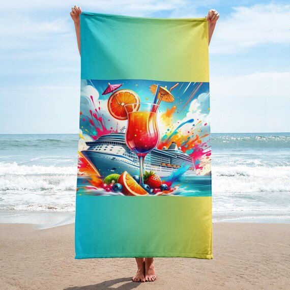 Fruits Cocktail Towel, Summer Vibes Beach Towel, Boat Design Towel, Poolside Towel, Picnic Blanket, Tropical Towel