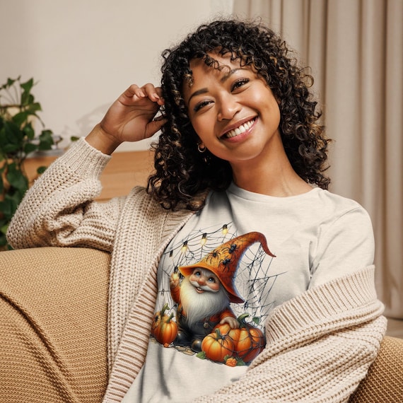 Women's Relaxed T-Shirt, Gnome Shirt, Pumpkin Shirt, Fall Shirt, Halloween Shirt, Autumn Tee, Seasonal Top, Fall Fashion