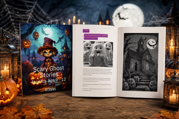 Scary Stories Book Kids 9-12, Ghostly Adventures Collection, Spine-Tingling Tales, Halloween Gift for Children, Scary Stories Book, coloring