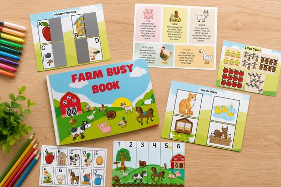 Farm Busy Book, Printable Worksheet, Preschool Activity, Educational Busy Book, Kids Learning Resource, Early Learning Tool