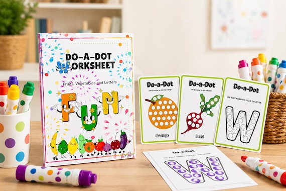 Do-a-Dot Worksheet, Printable Fruits Activity, Vegetable Worksheets, Letter Learning Sheets, Kids Educational Fun, Fun Learning for Kids