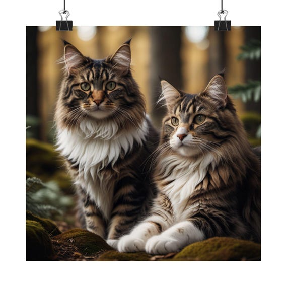 Norwegian Forest Cat Poster, Matte Cat Art Print, Vertical Wall Decor, Cat Lover's Gift