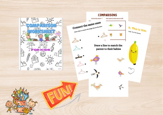 Comparison Worksheet For Kids, Educational Tool, Learning Resource, Kids Activity, Homeschool Worksheets, Fun Learning, Preschool Activity