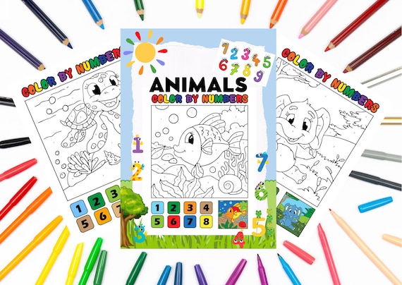 Color by Numbers, Animal Pages Coloring Book, Art Activity, Relaxation Gift, DIY Art, Kids Art Book, Nature Inspired, Educational Fun