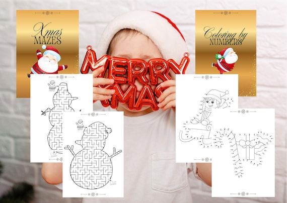 Xmas Coloring Worksheets, Holiday Activity, Xmas Maze Worksheet, Coloring by Numbers, Christmas Fun for Kids, Xmas Coloring Sheets, Xmas Fun