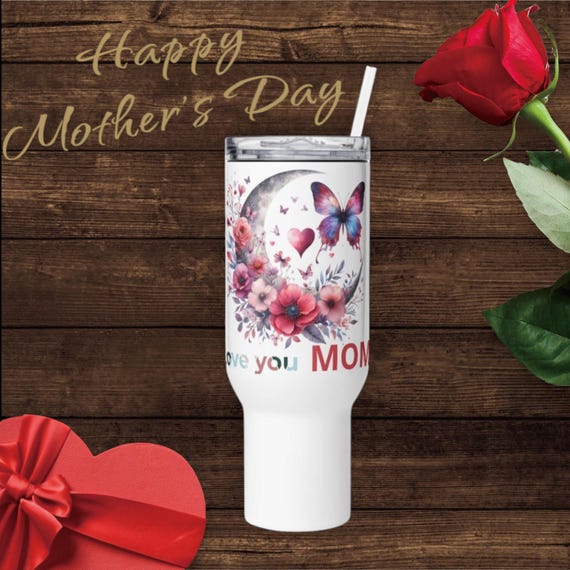 Stylish Travel Mug with Handle, Mothers Day Gift, Unique Mug for Mom, Modern Travel Mug, Mom Birthday Gift