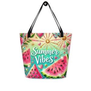 Summer Vibes Große Tragetasche, All-Over Print Tasche, Strandtasche, Urlaubstasche, Einkaufstasche, Strandtasche, Urlaubstasche