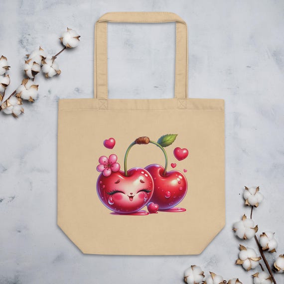 Eco-Friendly Cherry Tote Bag, Valentine's Day Gift, Mother's Day Tote, Cute Cherry Print, Birthday Gift Idea, Eco Tote