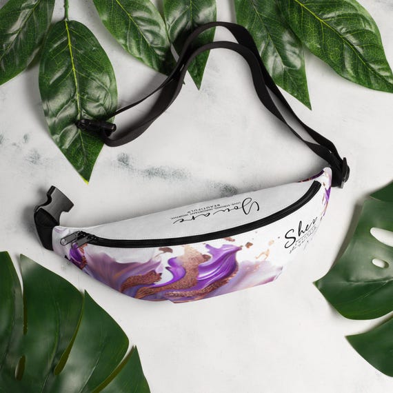 Paintflower-Splash Lila Fanny Pack, Unique Gift, Stylish Waist Bag, Modern Belt Bag, Fashion Accessory, Purple Pouch