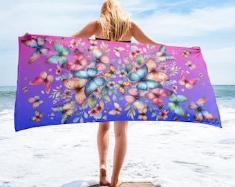 Butterfly Towel, Spring Towel, Summer Beach Towel, Butterfly Beach Accessory, Seasonal Bath Towel, Outdoor Bath Towel