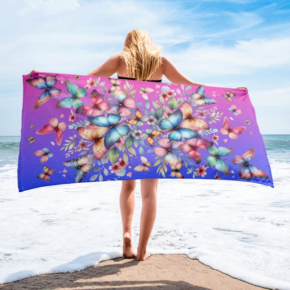 Butterfly Towel, Spring Towel, Summer Beach Towel, Butterfly Beach Accessory, Seasonal Bath Towel, Outdoor Bath Towel