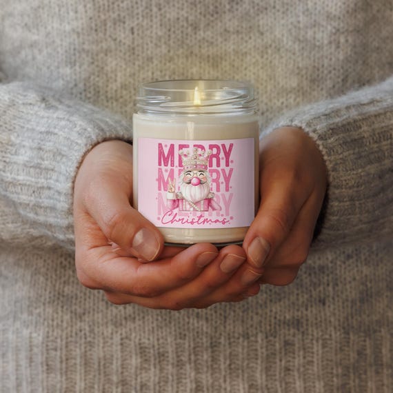 Pink Christmas Candle, Scented Soy Wax, Unique Holiday Gift, Winter Home Decor, Candle Gift Idea, Christmas Candle, Xmas Gift