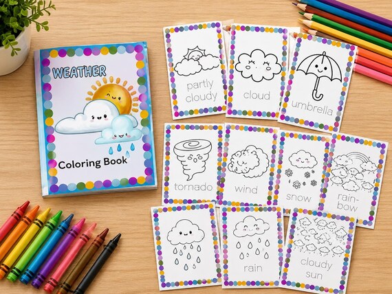 Weather Coloring Book, Weather Worksheets, Educational Worksheets, Printable Weather Activity, Homeschool Resource, Kids Learning Fun