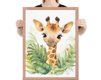 Framed Giraffe Nursery Poster, Kids Room Wall Decor, Unique Gift, Giraffe Art, Cute Nursery Art, Children’s Decor, Art for Children