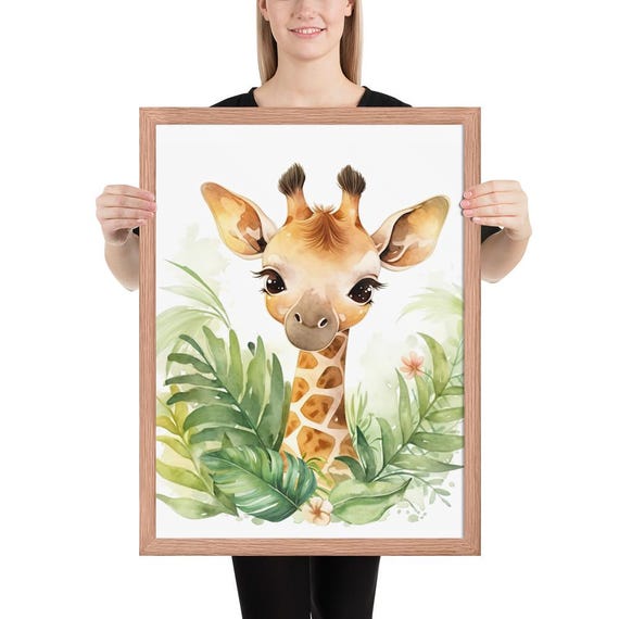 Framed Giraffe Nursery Poster, Kids Room Wall Decor, Unique Gift, Giraffe Art, Cute Nursery Art, Children’s Decor, Art for Children