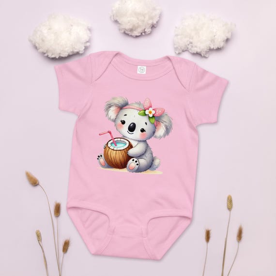 Cute Koala Baby Jersey Bodysuit, Koala and Coconut, Infant Bodysuit, Baby Shower Gift, Newborn Clothes, Cute Koala Design