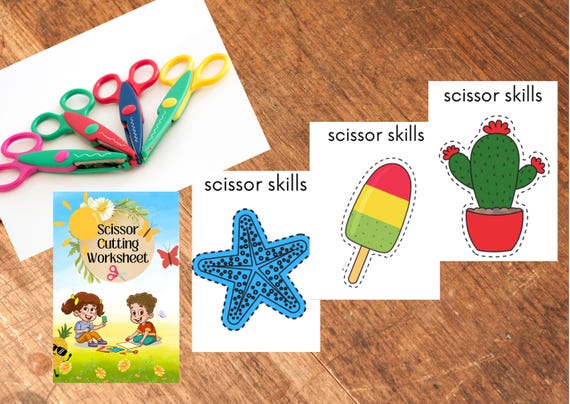 Scissor Cutting Worksheet, Fine Motor Skills Activity, Printable, Home Learning Resource, Children's Activity, For Kids, Summer Activity