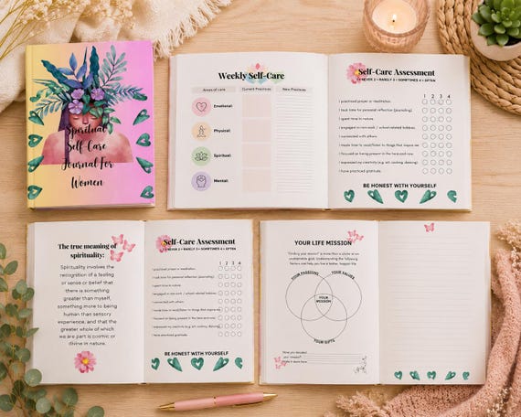 Spiritual Self-Care Workbook Journal, Guided Reflection for Women, Mindfulness Journal, Daily Wellness, Perfect Gift, Mindfulness Practices