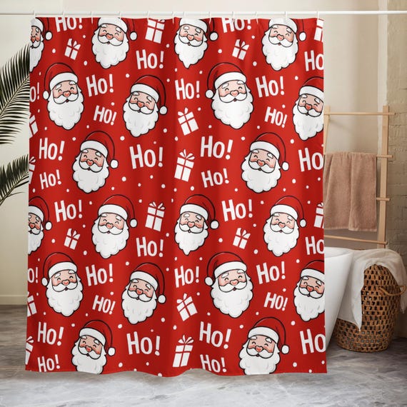 Ho Ho Ho Shower Curtain, Christmas Bathroom Decor, Festive Curtain, Holiday Home Decor, Santa Design, Festive Bath Decor