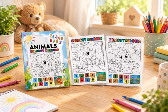 Color by Numbers, Animal Pages Coloring Book, Art Activity, Relaxation Gift, DIY Art, Kids Art Book, Nature Inspired, Educational Fun