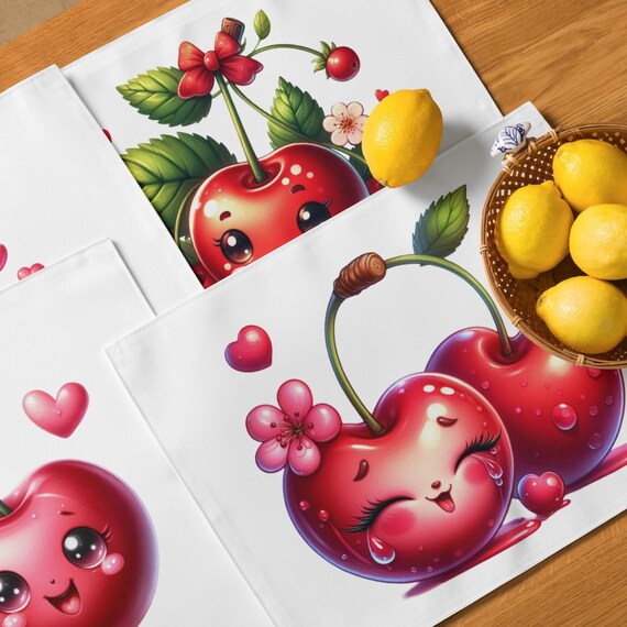 Cute Cherry Placemats, Valentine Table Decor, Gift For Moms, Birthday Surprise, Mothersday Dining Decor, Table Setting