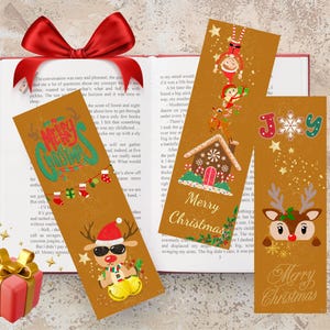 Afdrukbare kerstbladwijzer, trendy kerstbladwijzer, doe-het-zelf boekenaccessoire, cadeau voor boekenliefhebbers, schoolbenodigdheden, afdrukbare vrolijke kerstbladwijzer