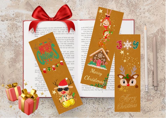 Printable Christmas Bookmark, Trendy Xmas Bookmark, DIY Book Accessory, Book Lover Gift, School Supplies, Printable Merry Christmas Bookmark