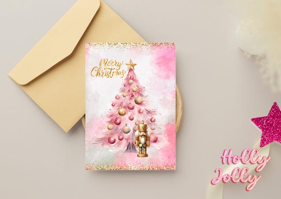 Pink Sparkley Xmas Card, Printable Christmas Card, Holiday Greeting Card, Digital Download, Festive Card, Festive DIY, Pink Christmas