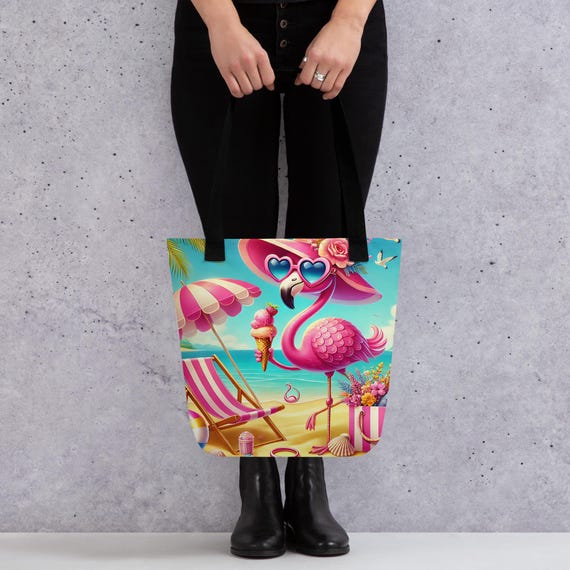 Pink Flamingo Tote Bag, Tropical Beach Tote, Flamingo Print Bag, Eco Shopping Bag, Reusable Tote, Summer Accessory, Flamingo Tote