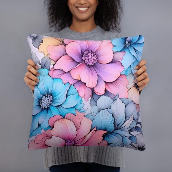Basic Pillow with Flowers, Spring Decor, Unique Home Gift, Cozy Floral Cushion, Flower Pillow, Gift for Her