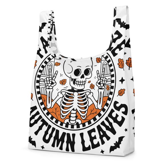 Skeleton Autumn Shopping Bag, Reusable Tote, Halloween Skeleton Tote, Eco-Friendly Shopper, Autumn Market Bag, Holiday Gift, Gift Idea
