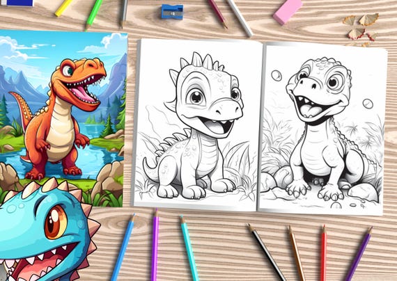 Dino Coloring Book for Kids, Fun Coloring Pages, Dino Activity for Children, Creative Learning, Gift for Kids, Children's Art, Gift for Kids