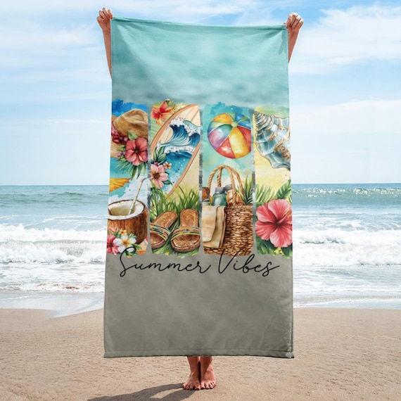 Towel Summer Vibes, Unique Beach Towel, Stylish Pool Accessory, Summer Gift, Unique Gift, Vacation Towel