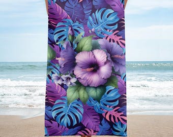 Palm Leaves Towel, Floral Beach Towel, Bath Towel, Tropical Towel, Palm Leaf Decor, Flower Design Towel, Summer Gift