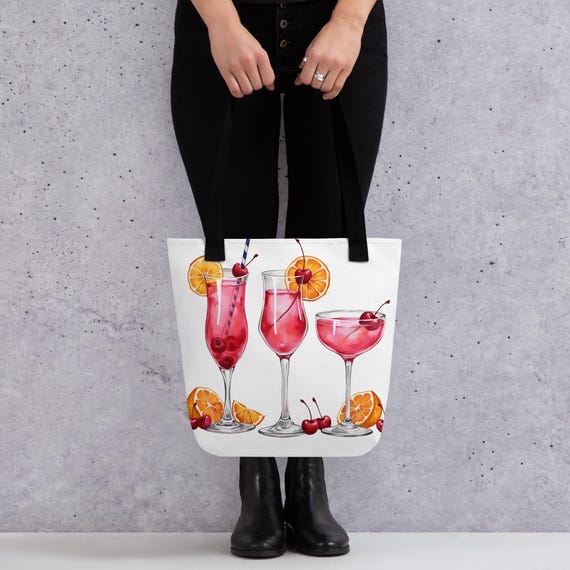 Cocktail Tote Bag, Stylish Design, Unique Gift, Canvas Shoulder Bag, Drink Lover Gift