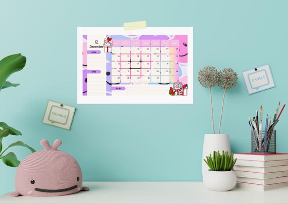 Cute Printable Calendar 2026, Printable Calendar, Wall Calendar, Home Office Décor, Family Organizer, Kids Calendar, Fridge Calendar
