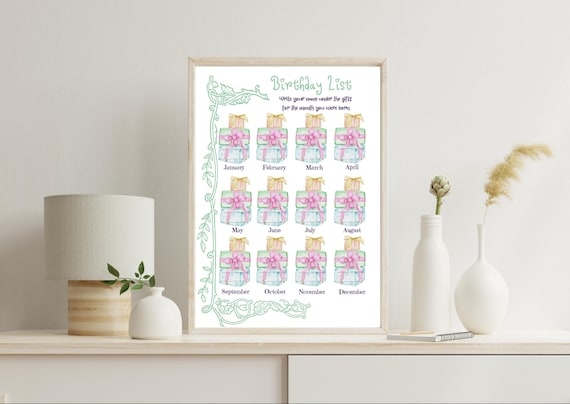 Printable Birthday List Worksheet, Birthday Organiser, Gift Planner, Party Planning, Birthday Tracker, Birthday Reminder, Birthday Checklist