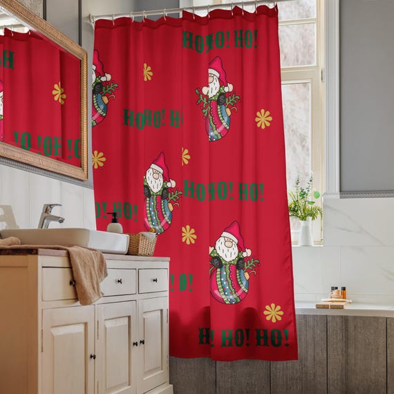 Ho Ho Ho Shower Curtain, Christmas Bathroom Decor, Holiday Shower Curtain, Festive Bath Curtain, Xmas Bathroom Gift, Xmas Shower Curtain