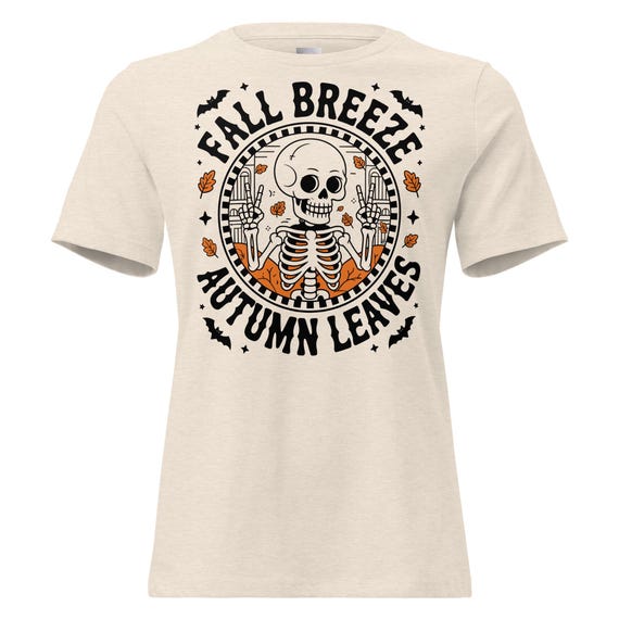 Women's Relaxed T-Shirt, Fall Breeze Shirt, Autumn Leaves Tee, Casual Autumn T-Shirt, Cozy Fall Top, Nature Inspired Gift, Skeleton Shirt